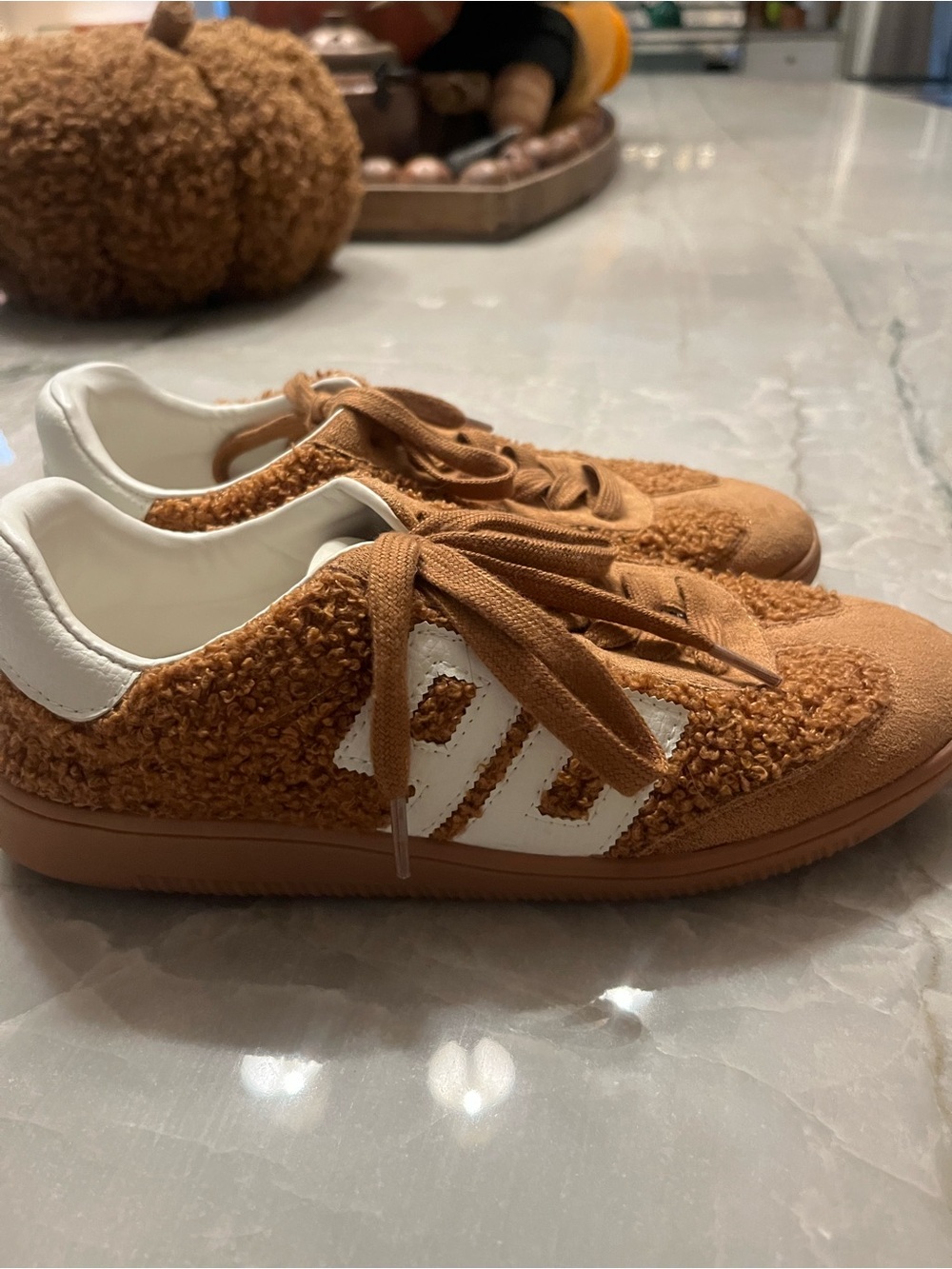 Steve Madden Tan Sherpa Sneakers with White Accent